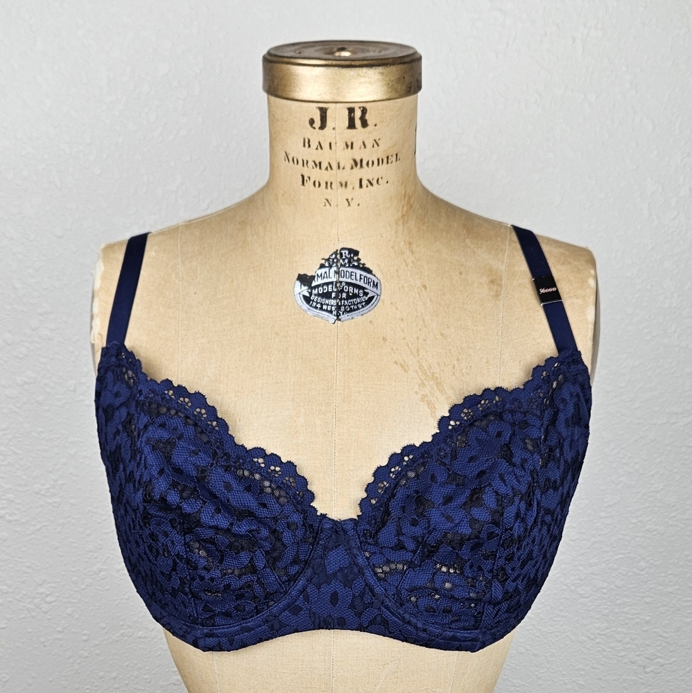 NWT Victoria's Secret Body by Victoria Blue Unlined Demi Lace Bra 36DDD 36F